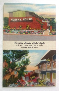 Postal de lino vintage de los años 40 de Murphy House Hotel Apts, Laguna Beach, California - Imagen 1 de 2