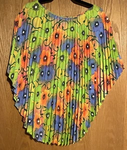 Vintage 70’s Greencastle Accordion Pleated Green Orange Floral Blouse Tropical - Picture 1 of 10