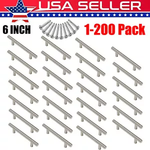 Brushed Nickel Kitchen Cabinet Pulls Stainless Steel Drawer T Bar Handles 6inch - Picture 1 of 10