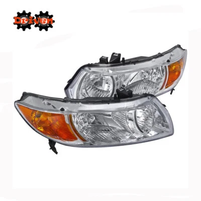 For 06-11 Honda Civic 2dr FG Coupe Chrome Headlights w/ Amber Corner - Image 1 of 3