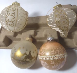Vintage 90's Christmas 4 Glass Ornaments Holiday Tree Decorations - Picture 1 of 10