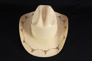 SunBody Hat Kid's Longhorn Cattleman Straw Cowboy Hat Handcrafted Palm Leaves - Picture 1 of 8