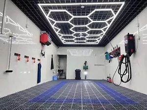 LED Hexagon Garage Lights 6500K Car Detailing Shop Light with Border for Garage - Picture 1 of 12
