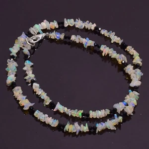 27.55 Ct. Natural Ethiopian Opal Black Spinel Smooth Beads Necklace 16" A-2109 - Picture 1 of 1