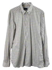 Ermenegildo Zegna Mens L Button Down Dress Shirt Long Sleeve Plaid 100% Cotton - Picture 1 of 5