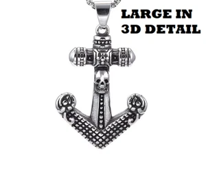 LARGE 3D ANCHOR NAUTICAL Pendant On 925 Sterling Silver Plated 26" Necklace men - Picture 1 of 6