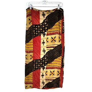 Chico's Design Womens Wrap Skirt Size 2 U.S Large Tan Abstract Print Side Button - Picture 1 of 11