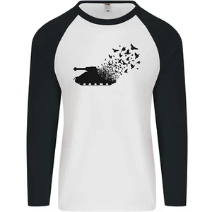 Banksy Style Tank and Doves Peace Mens L/S Baseball T-Shirt - Picture 1 of 29