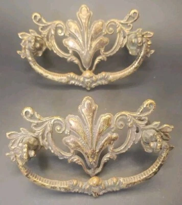 Pair Antique Bronze  Drawer Pulls 4-1/3" X2-1/2" Reclaimed Victorian L 192 - Image 1 of 4