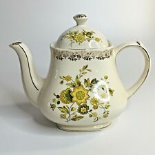 Vintage Sadler Teapot Yellow Floral on Ivory Gold Gilt Trim England 1950s Tea
