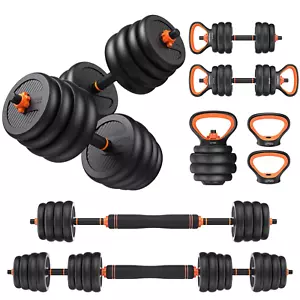 6 In1 Adjustable Dumbbells 70Lbs Free Weight Barbell Kettle Push up Home Gym - Picture 1 of 12