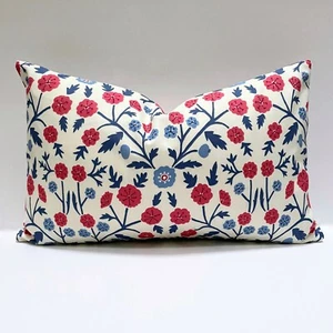 Sanderson “CANDYTUFT” Fabric Marine/Crimson Cotton Cushion Cover 12" x 20" - Picture 1 of 4