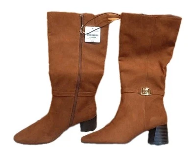 New Liz Claiborne LC Riggsbee Brown Faux Suede Zip Mid Calf Block Heel 9.5 Med - Image 1 of 4