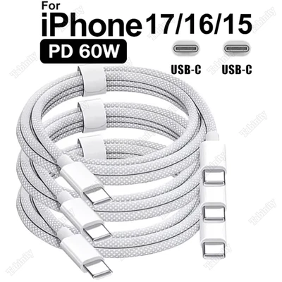 Lote de cables de carga rápida USB-C a tipo C para iPhone Air 16 17 15 Pro Foto 1 de 4