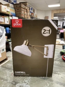 Globe Electric Campbell White and Brass Swing Arm Wall Sconce (New Open Box) - Picture 1 of 9
