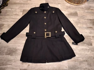 NWT Y2K Guess Wool Blend Women's Peacoat Black Size XL Military Gold Buttons - Picture 1 of 18