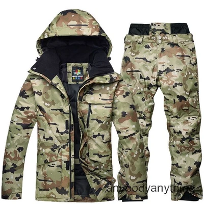 Winter Camo Mens Ski Suits Jacket Waterproof Coat Snow Pants Snowboard Snowsuits - Image 1 of 4