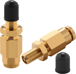 Válvula Schrader de inflado de 1/4" con empuje para conectar para tubería de línea de aire OD de 1/4" a - Imagen 1 de 12