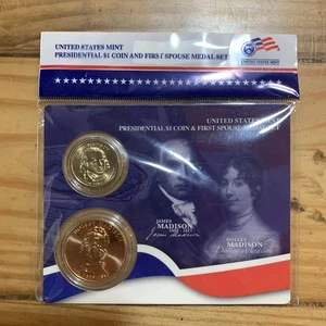 James Madison 2007 Casa de la Moneda Presidencial de los Estados Unidos Moneda de 1 dólar y conjunto de medallas del primer cónyuge sellado - Imagen 1 de 1