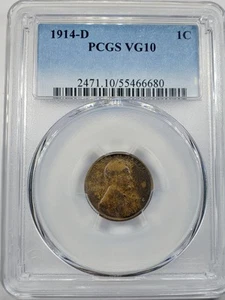1914-D Lincoln Cent PCGS VG10, "Key Date" Wheat Cent - Picture 1 of 4