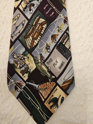 Винтажный дизайнерский мужской шелковый галстук Nicole Miller для рыбалки нахлыстом  - Изображение 1 из 4