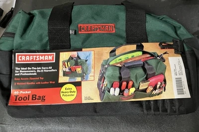 NOS Vintage Sears Craftsman 40 Pocket Tool Bag 40413 Green Brand New! - Image 1 of 4