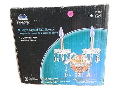 NIB Swarovski Crystal Prisms Spectra 2 Light Wall Sconce Gold Base Lamp 146724 - Image 1 of 4