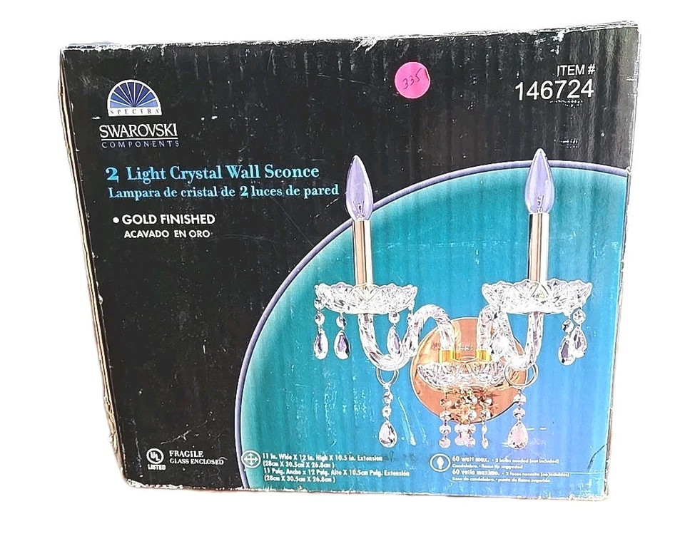 NIB Swarovski Crystal Prisms Spectra 2 Light Wall Sconce Gold Base Lamp 146724 - Image 1 of 4