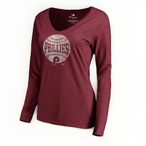 Philadelphia Phillies Women's Cooperstown Collection Slider L/S V-Neck, Large - Picture 1 of 2