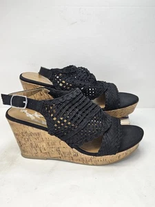 Maurices 9,5 M schwarz gehäkelt Slingback Kork Keilabsatz Sandalen - Bild 1 von 7