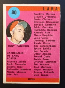 1970 Venezuelan Winter League Card Tony Pacheco MANAGER #80 Cuba