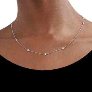 Zargenfassung 0,58 kt runder natürlicher Diamant Bahnhofskette 14 kt Weißgold 16 Zoll Kette - Bild 1 von 11