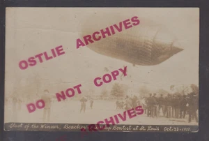 St. Louis MISSOURI RPPC 1907 DIRIGIBILE Zeppelin AIR SHOW Meet BEAKEY MO - Foto 1 di 3