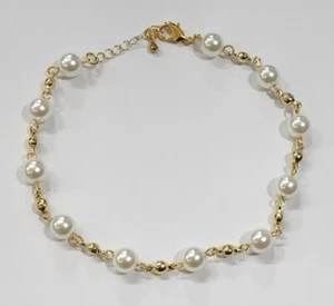 14k Gold Filled Pearl Ankle Bracelet Adjustable Size 10-11 inch # 10 - Picture 1 of 3