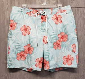 Abercrombie & Fitch Swim Trunks Mens 34 Lined Pockets Blue Pink Hawaiian Floral - Picture 1 of 13