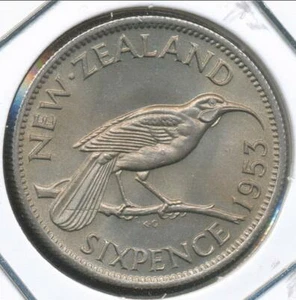 New Zealand 1953 Sixpence 6d Elizabeth II - Choice Uncirculated - Picture 1 of 3