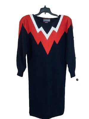 1980s Sweater Dress Long Sleeve PETITE Lambswool & Angora  SMALL Glam Rock Deco - Image 1 of 4