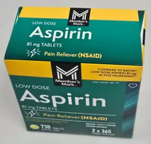 Member's Mark Generic Low Dose Aspirin 81 mg Tablets Pain Reliever Exp Dec 2027 - Picture 1 of 7