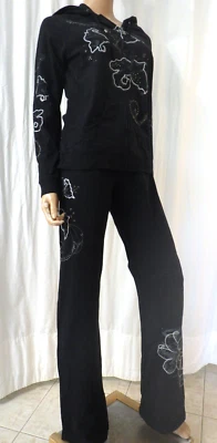 NWT BCBG sz XL (Bust42) 95% cotton BLACK & SILVER 2-TONE LILY 2PC TRACKSUIT - Image 1 of 4