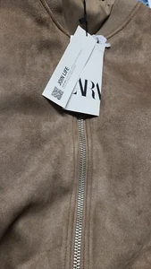 Zara Mens Bomber Jacket Coat XL Beige Faux Suede Mandarin collar 3046/480 NWT - Picture 1 of 3