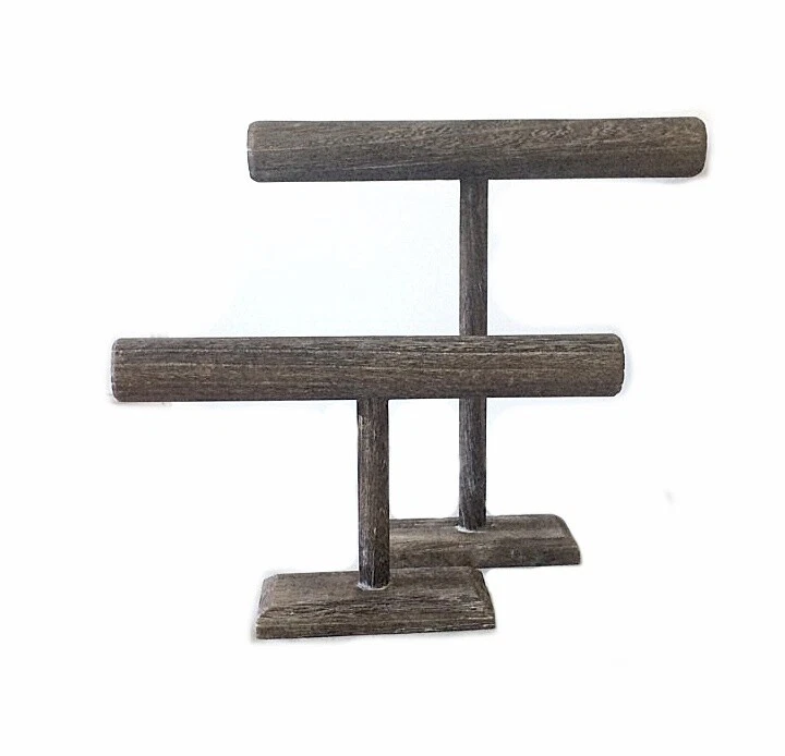 Juego de 2 exhibidores de joyería de barra en T de madera, de 12" y 7" de alto, gris desgastado Foto 1 de 1