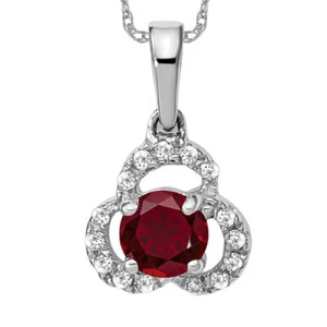 10K Solid White Gold Lab Ruby Diamond Necklace - Picture 1 of 12