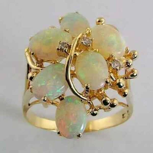 3 Ct Oval Cut Lab Created Fire Opal Cluster Wedding Ring 14K Yellow Gold Plated - Picture 1 of 6