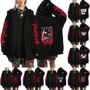 Berserk Zippered Hoodie Sweatshirt Black Sport Coat Loose Cotton Jackets Teens - Picture 1 of 16