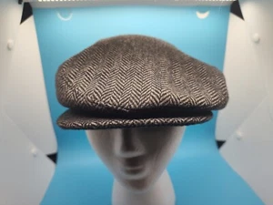 Dark Gray Herringbone Wool Peaky Blinders Newsboy Hat Sz L 7 1/4-7 3/8” Vintage - Picture 1 of 8