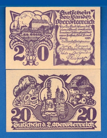 Austria S120b 20 Heller Year 1921 World Paper Money Uncirculated Banknote Cover