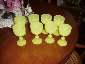 8 PORTIEUX VALLERYSTHAL YELLOW OPALINE WATER GLASS GOBLETS - Picture 1 of 4