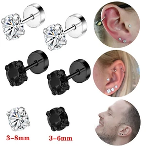 1 Pair Stainless Steel Stud Earring CZ Cartilage Earring Helix Piercing Jewelry - Picture 1 of 12