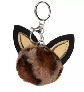 Leopard Cat Ears Pom Pom Key Chain Key Ring - Picture 1 of 7