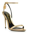 ❤️TOM FORD Leather Padlock Pointy Naked Sandal Gold Stiletto Heel US 6.5/ EU36.5